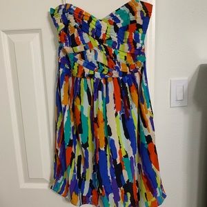 Strapless colorful mini dress